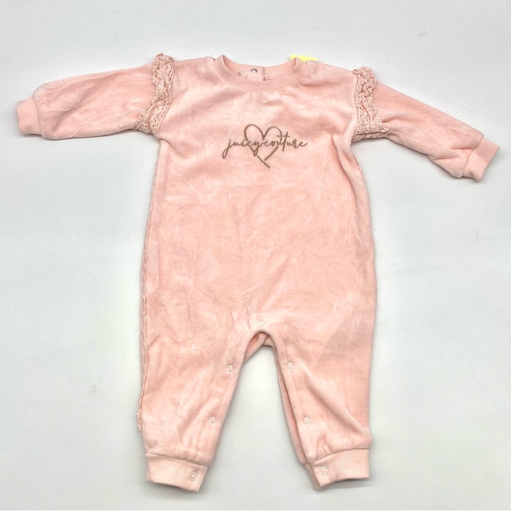 Juicy Couture Pink Lace Frill Velour Baby Romper Kids 6 / 9 Months
